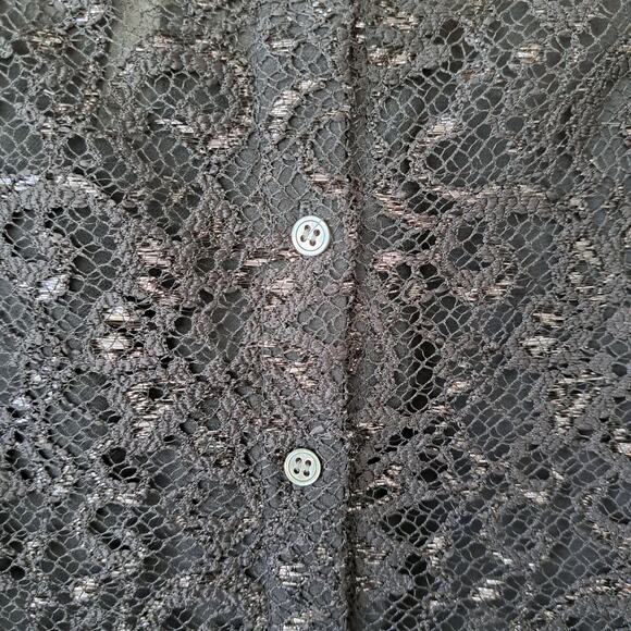Joie Elvia Black Lace Top Size Small Metallic Button Back Cropped Sheer - Picture 9 of 12